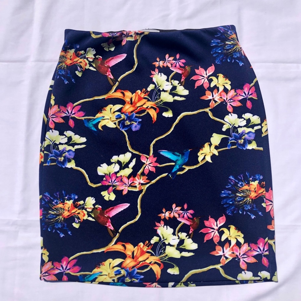 Carmen Marc Valvo Blue Floral Skirt